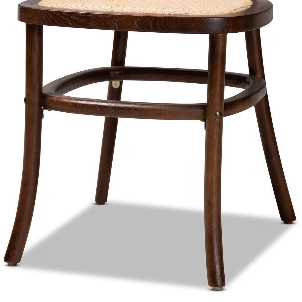 Garold Mid-Century Modern Brown Woven Rattan and Walnut Brown Wood 2-Piece Cane Dining Chair Set FredCo