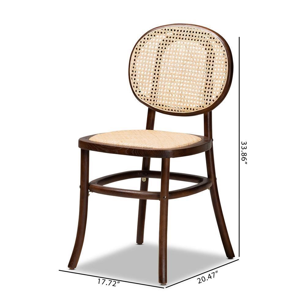 Garold Mid-Century Modern Brown Woven Rattan and Walnut Brown Wood 2-Piece Cane Dining Chair Set FredCo
