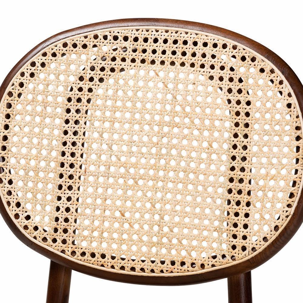 Garold Mid-Century Modern Brown Woven Rattan and Walnut Brown Wood 2-Piece Cane Dining Chair Set FredCo