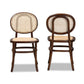 Garold Mid-Century Modern Brown Woven Rattan and Walnut Brown Wood 2-Piece Cane Dining Chair Set FredCo