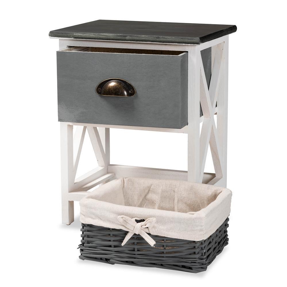 Garridan Modern and Contemporary Two-Tone Grey and White Finished Wood 1-Drawer Storage Unit with Basket FredCo