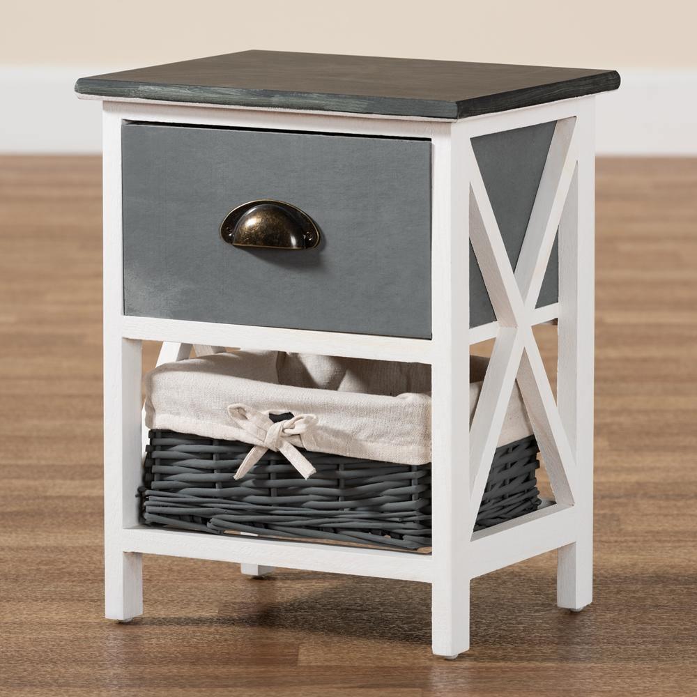 Garridan Modern and Contemporary Two-Tone Grey and White Finished Wood 1-Drawer Storage Unit with Basket FredCo