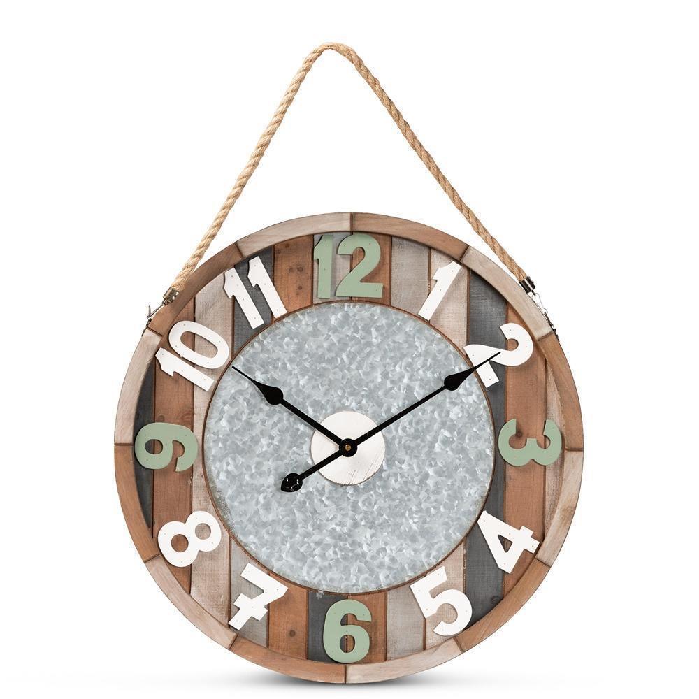 Garrison Vintage Farmhouse Silver Metal and Multicolored Wood Wall Clock FredCo