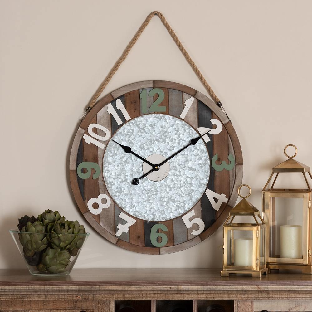 Garrison Vintage Farmhouse Silver Metal and Multicolored Wood Wall Clock FredCo