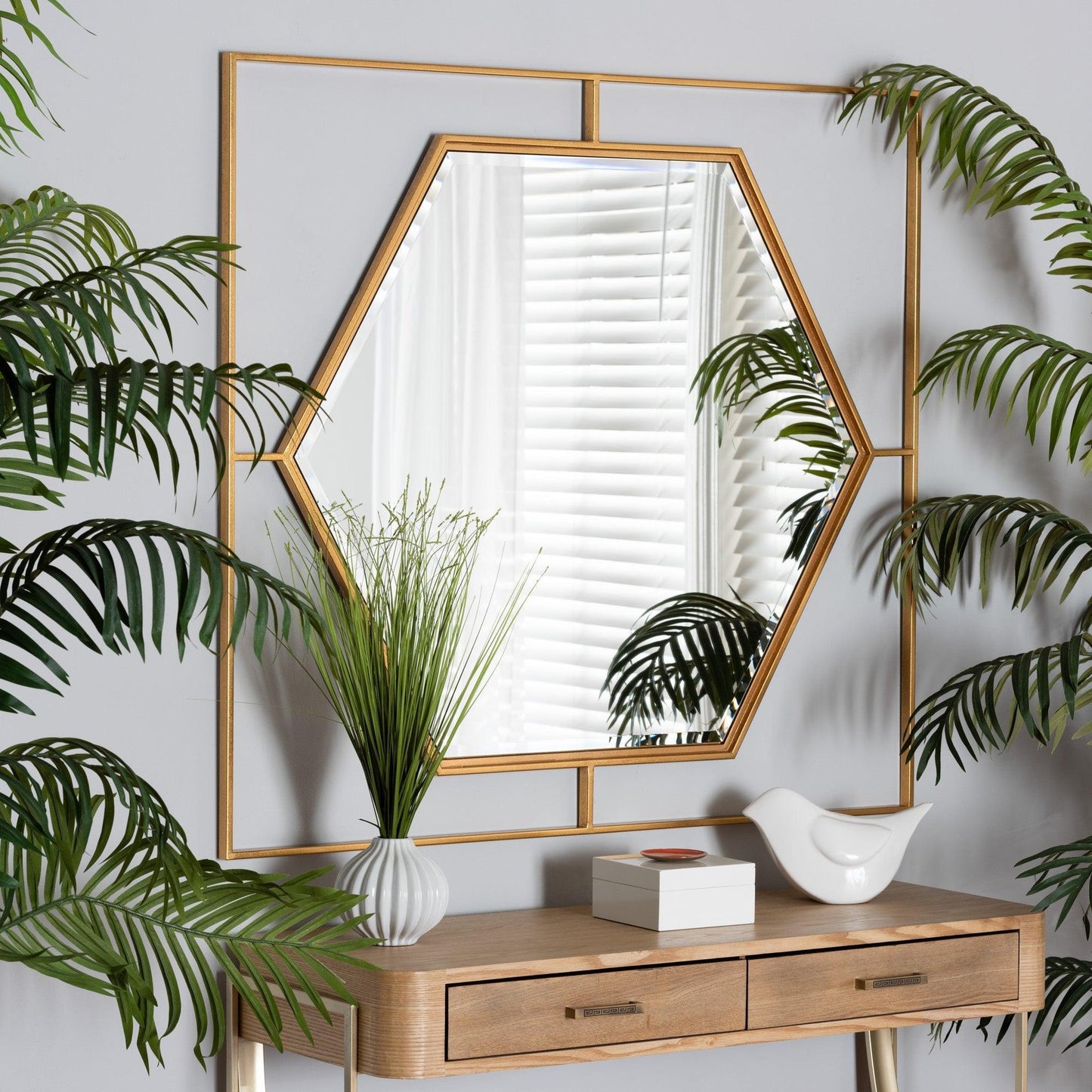 Gates Modern Glam and Luxe Antique Goldleaf Metal Accent Wall Mirror FredCo