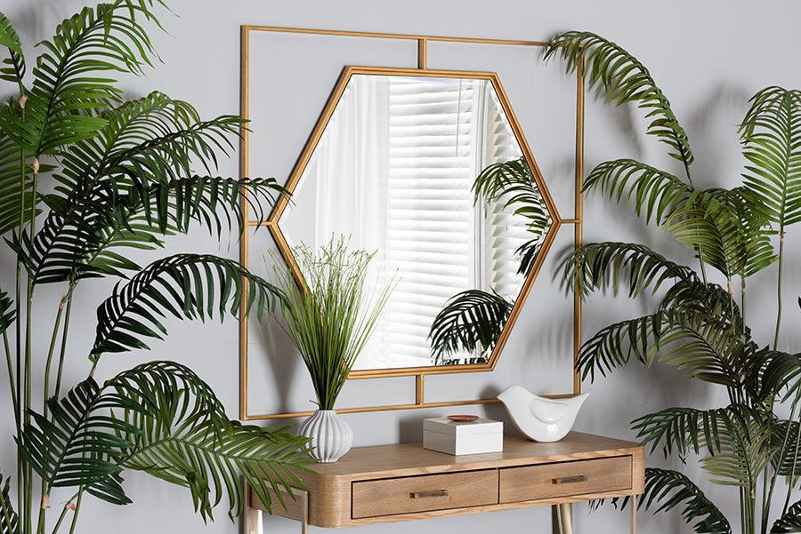 Gates Modern Glam and Luxe Antique Goldleaf Metal Accent Wall Mirror FredCo