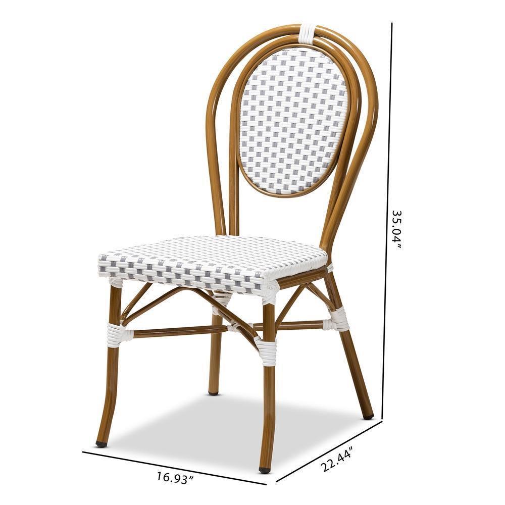Gauthier Classic French Indoor and Outdoor Grey and White Bamboo Style Stackable Bistro Dining Chair Set of 2 FredCo