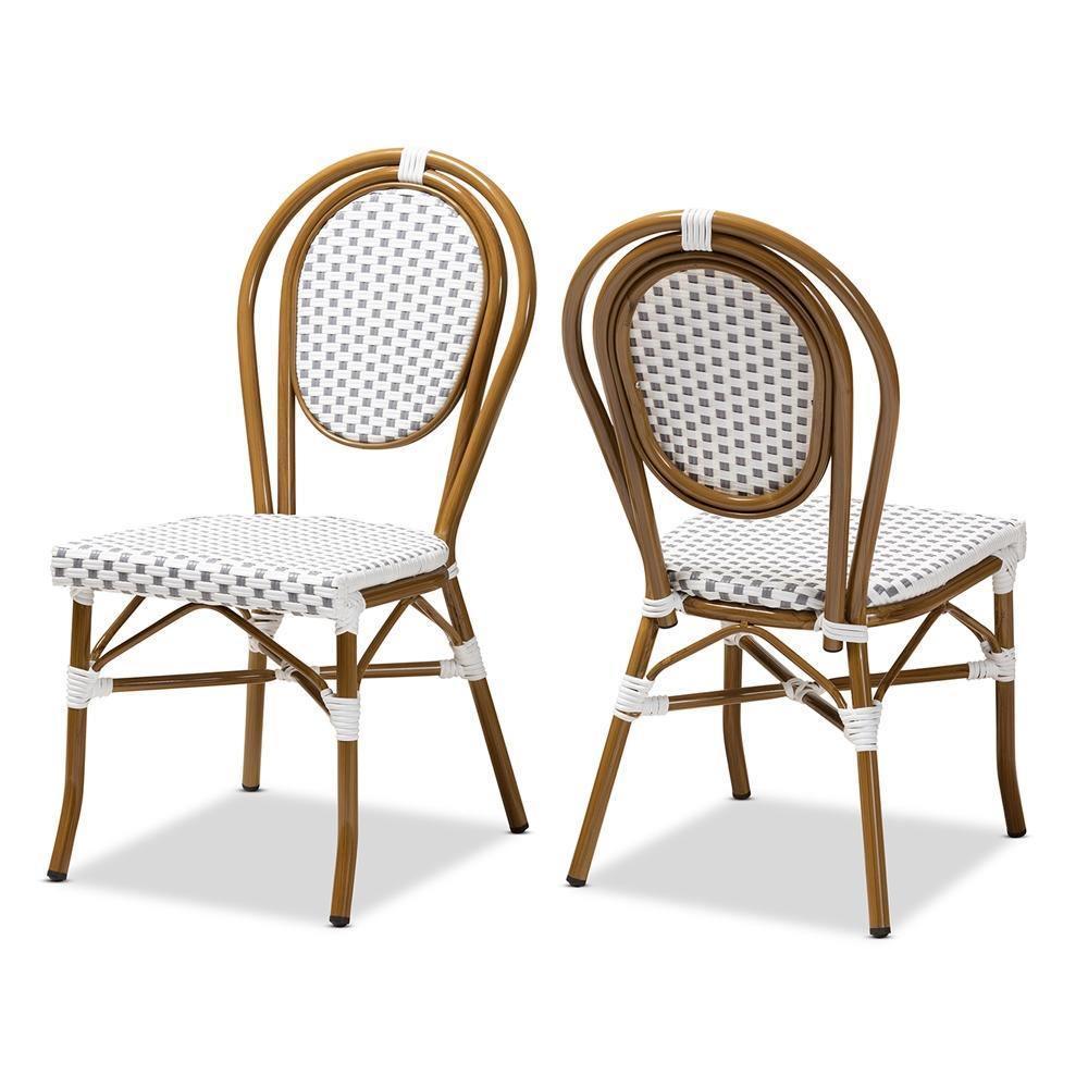 Gauthier Classic French Indoor and Outdoor Grey and White Bamboo Style Stackable Bistro Dining Chair Set of 2 FredCo
