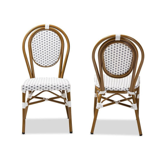Gauthier Classic French Indoor and Outdoor Grey and White Bamboo Style Stackable Bistro Dining Chair Set of 2 FredCo