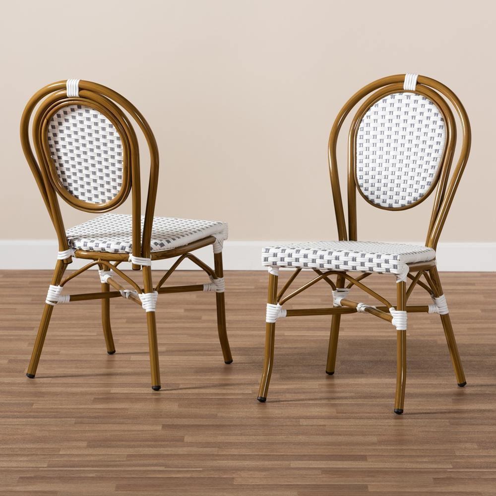 Gauthier Classic French Indoor and Outdoor Grey and White Bamboo Style Stackable Bistro Dining Chair Set of 2 FredCo
