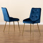 Gavino Modern Luxe and Glam Navy Blue Velvet Fabric Upholstered and Gold Finished Metal 2-Piece Dining Chair Set FredCo