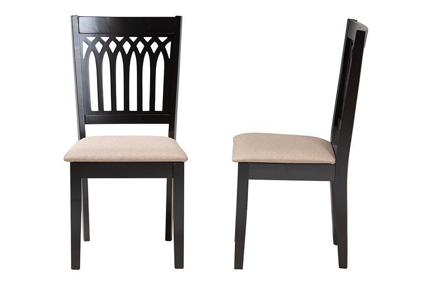 Genesis Modern Beige Fabric and Dark Brown Finished Wood 2-Piece Dining Chair Set FredCo