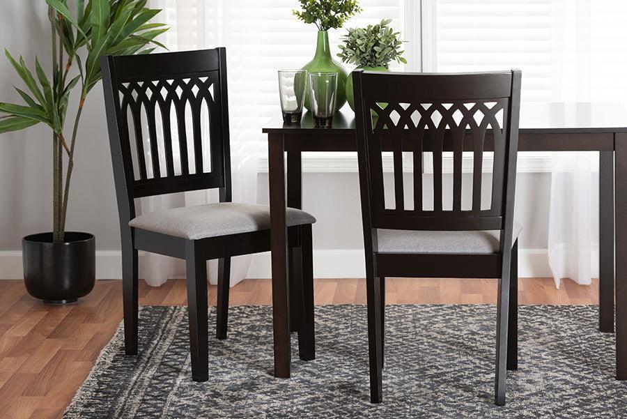 Genesis Modern Grey Fabric and Dark Brown Finished Wood 2-Piece Dining Chair Set FredCo