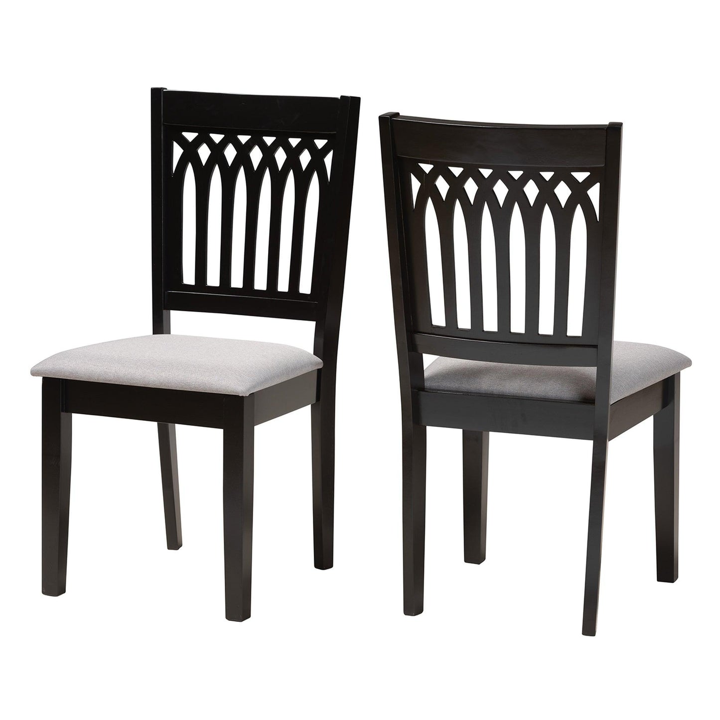 Genesis Modern Grey Fabric and Dark Brown Finished Wood 2-Piece Dining Chair Set FredCo