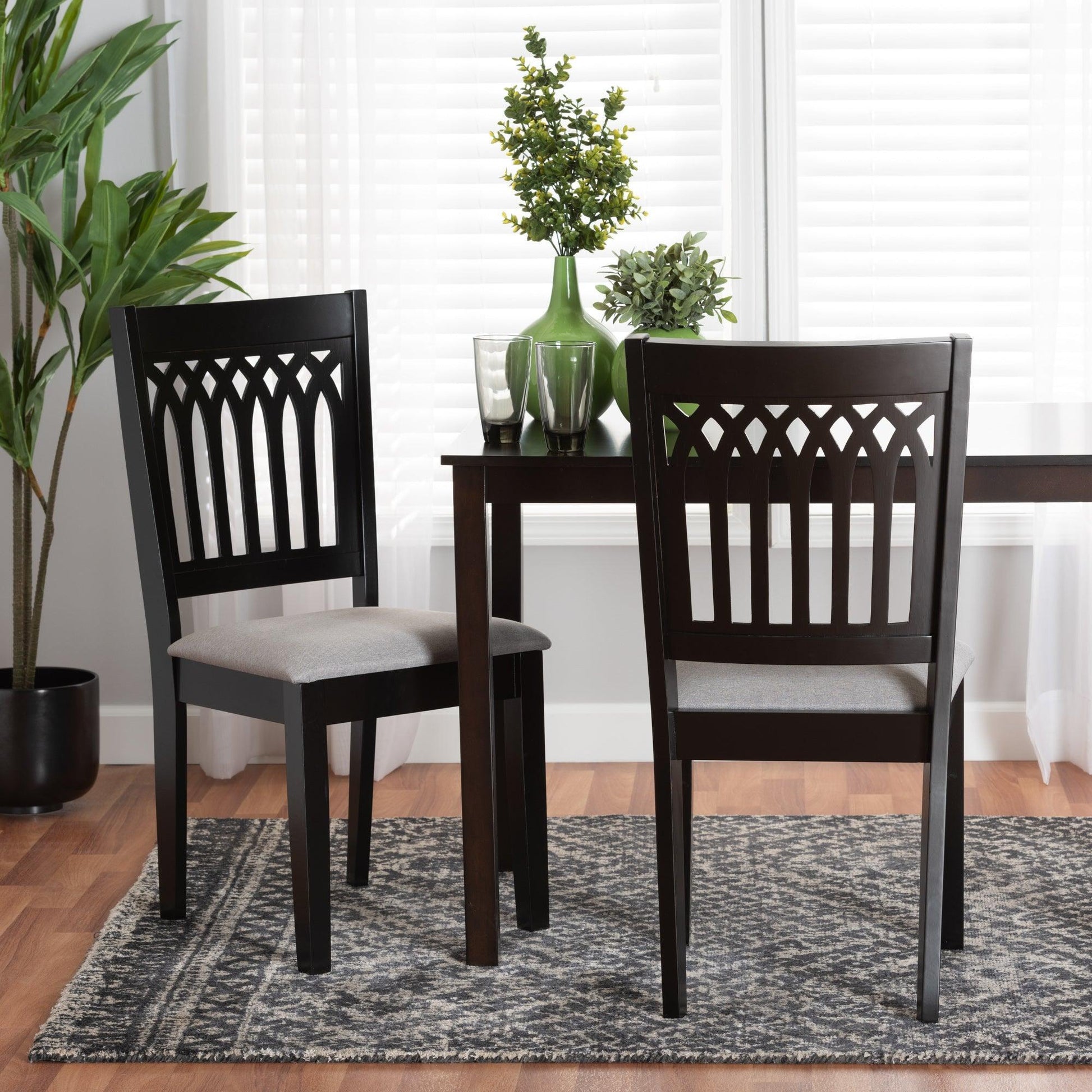 Genesis Modern Grey Fabric and Dark Brown Finished Wood 2-Piece Dining Chair Set FredCo