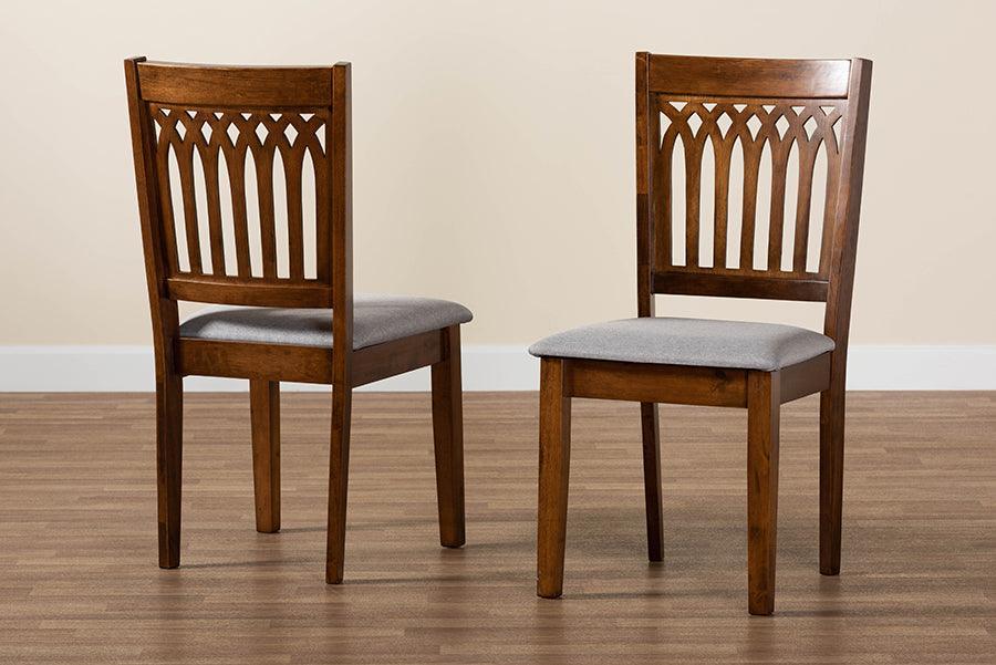 Genesis Modern Grey Fabric and Walnut Brown Finished Wood 2-Piece Dining Chair Set FredCo