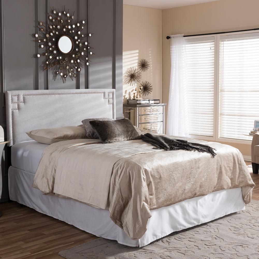 Geneva Modern and Contemporary Greyish Beige Fabric Upholstered Full Size Headboard FredCo