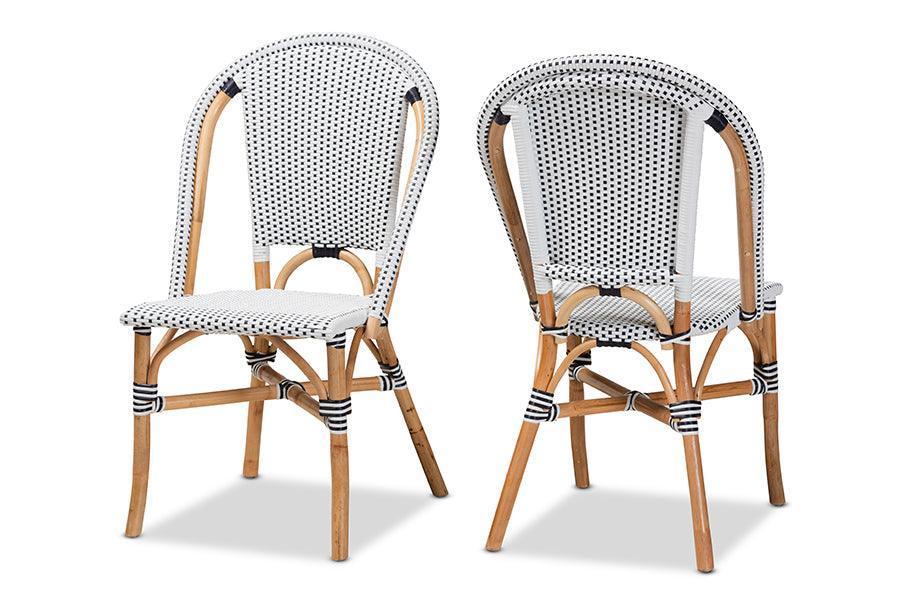 Genica Classic French Black and White Weaving and Natural Brown Rattan Dining Chair FredCo