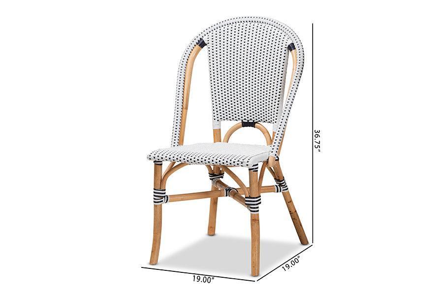 Genica Classic French Black and White Weaving and Natural Brown Rattan Dining Chair FredCo
