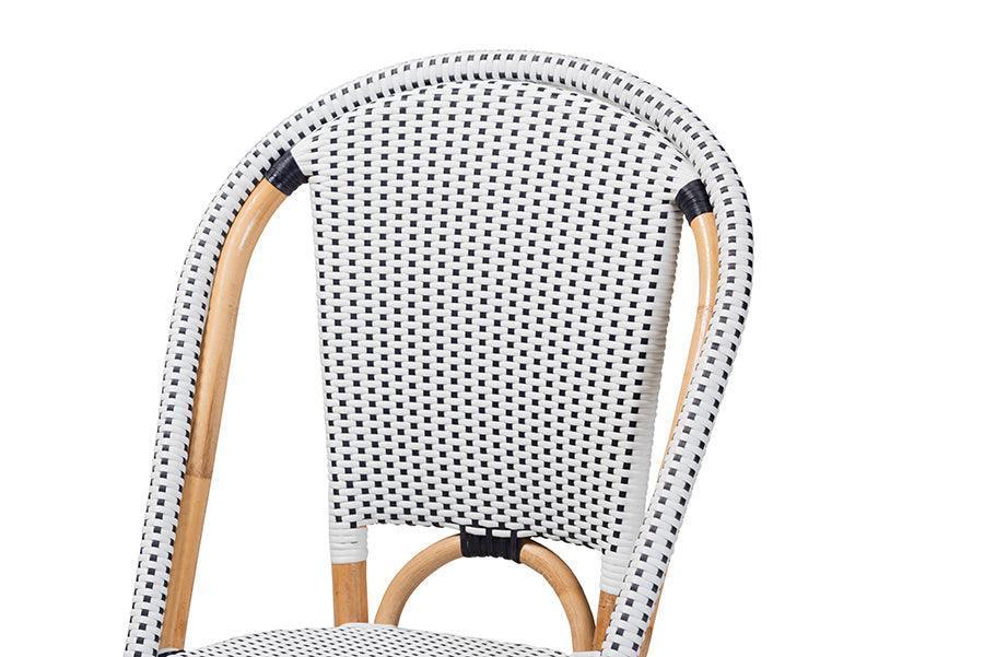Genica Classic French Black and White Weaving and Natural Brown Rattan Dining Chair FredCo