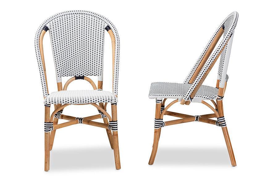 Genica Classic French Black and White Weaving and Natural Brown Rattan Dining Chair FredCo