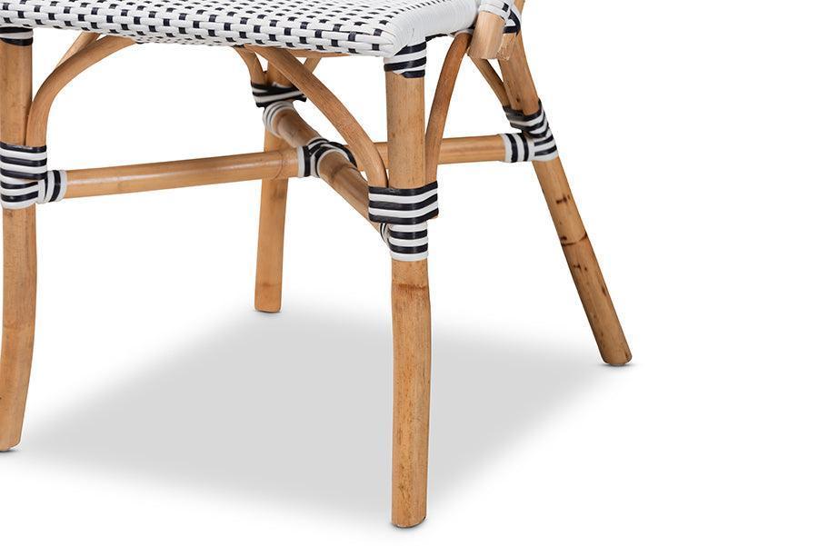 Genica Classic French Black and White Weaving and Natural Brown Rattan Dining Chair FredCo