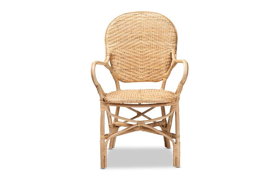 Genna Modern Bohemian Natural Brown Finished Rattan Dining Chair FredCo