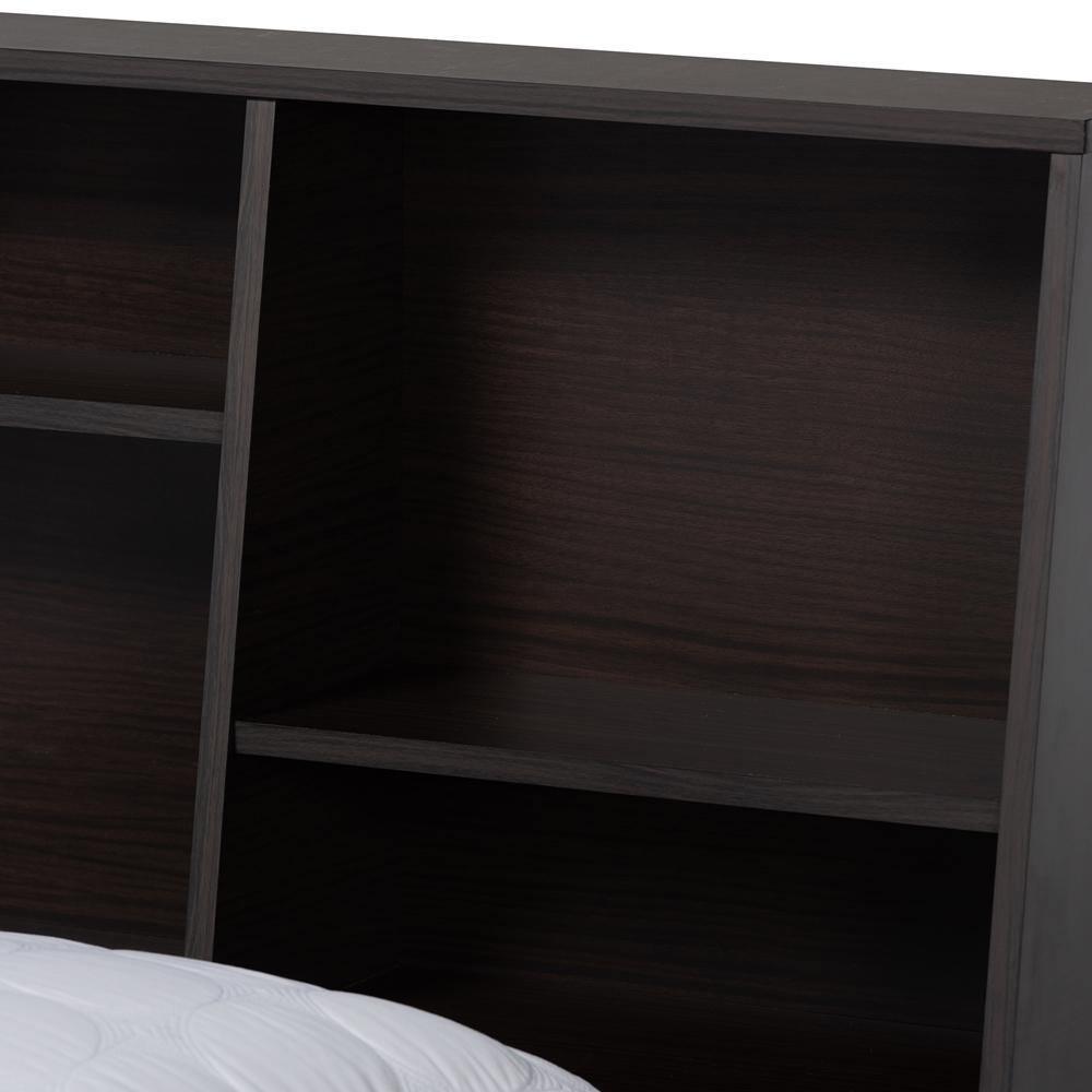 Geoffrey Modern and Contemporary Dark Brown Finished Wood Queen Size Platform Storage Bed with Shelves FredCo