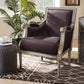 Georgette Classic and Traditional French Inspired Brown Velvet Upholstered Grey Finished Armchair with Goldleaf Detailing FredCo