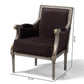 Georgette Classic and Traditional French Inspired Brown Velvet Upholstered Grey Finished Armchair with Goldleaf Detailing FredCo