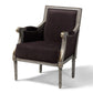 Georgette Classic and Traditional French Inspired Brown Velvet Upholstered Grey Finished Armchair with Goldleaf Detailing FredCo