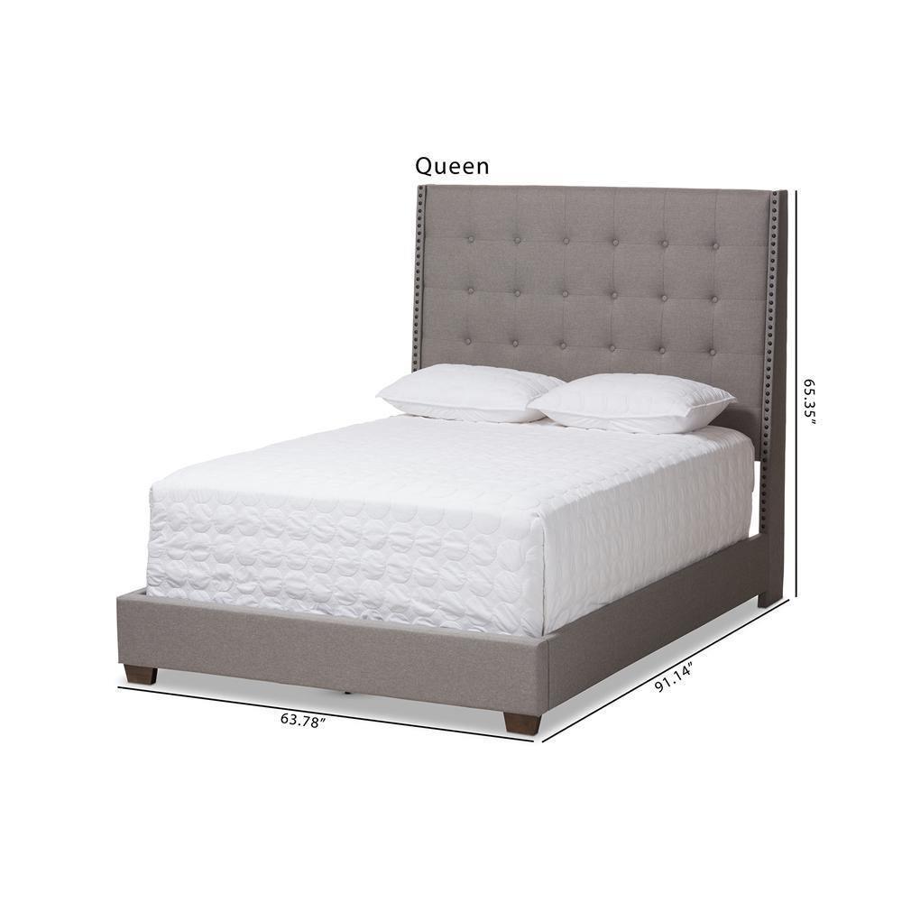 Georgette Modern and Contemporary Light Grey Fabric Upholstered Queen Size Bed FredCo