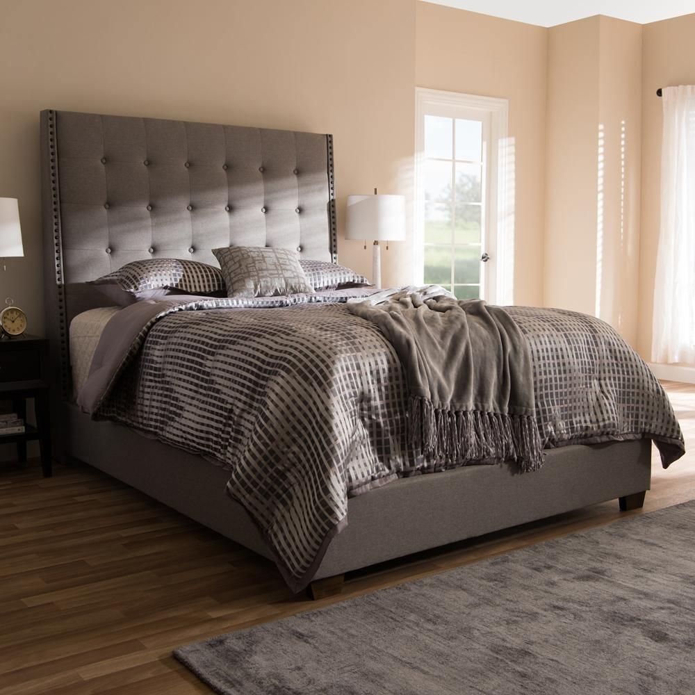 Georgette Modern and Contemporary Light Grey Fabric Upholstered Queen Size Bed FredCo
