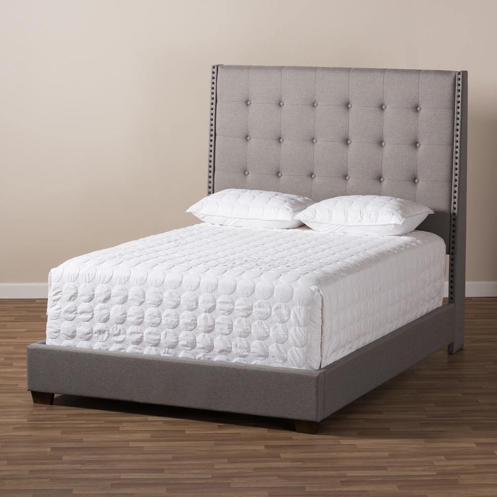 Georgette Modern and Contemporary Light Grey Fabric Upholstered Queen Size Bed FredCo