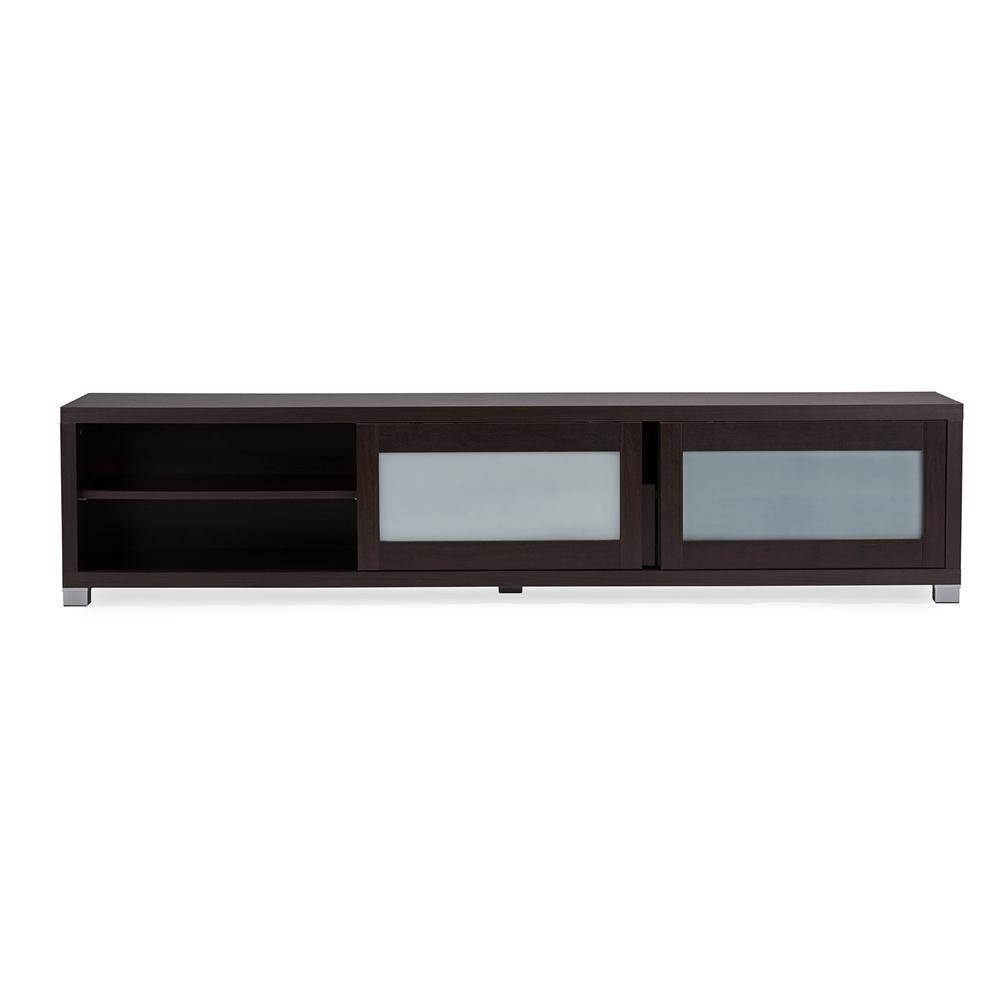 Gerhardine Dark Brown Wood 70-inch TV Cabinet with 2 Sliding Doors and Drawer FredCo