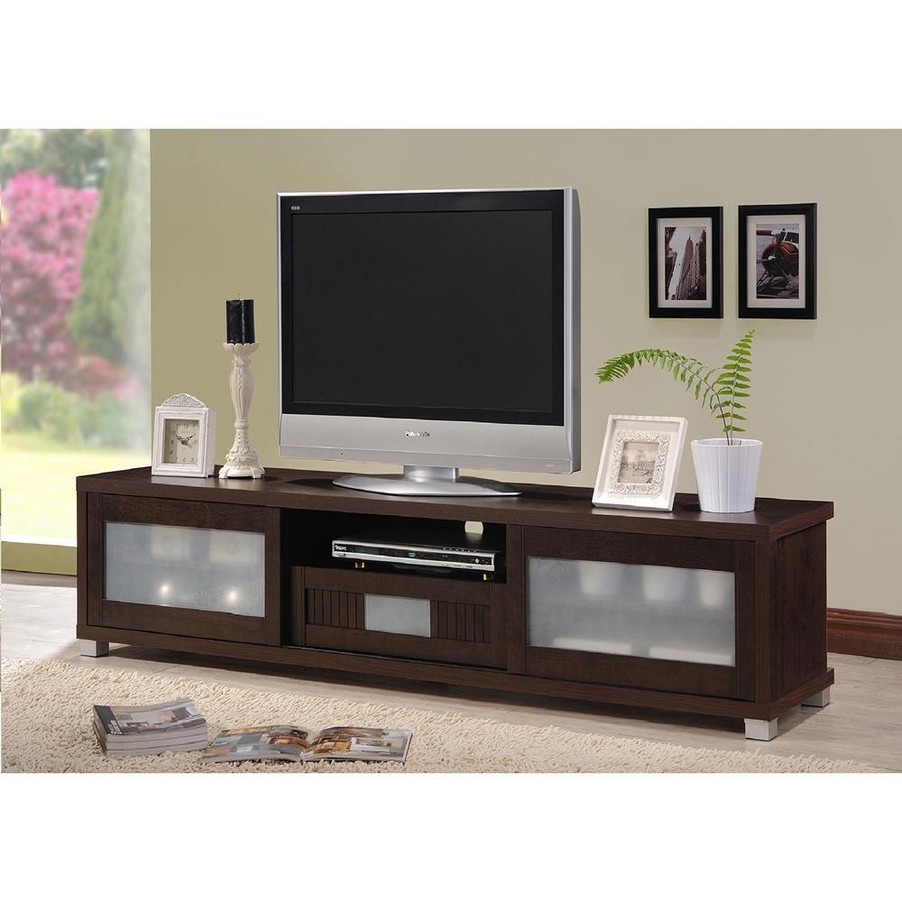 Gerhardine Dark Brown Wood 70-inch TV Cabinet with 2 Sliding Doors and Drawer FredCo