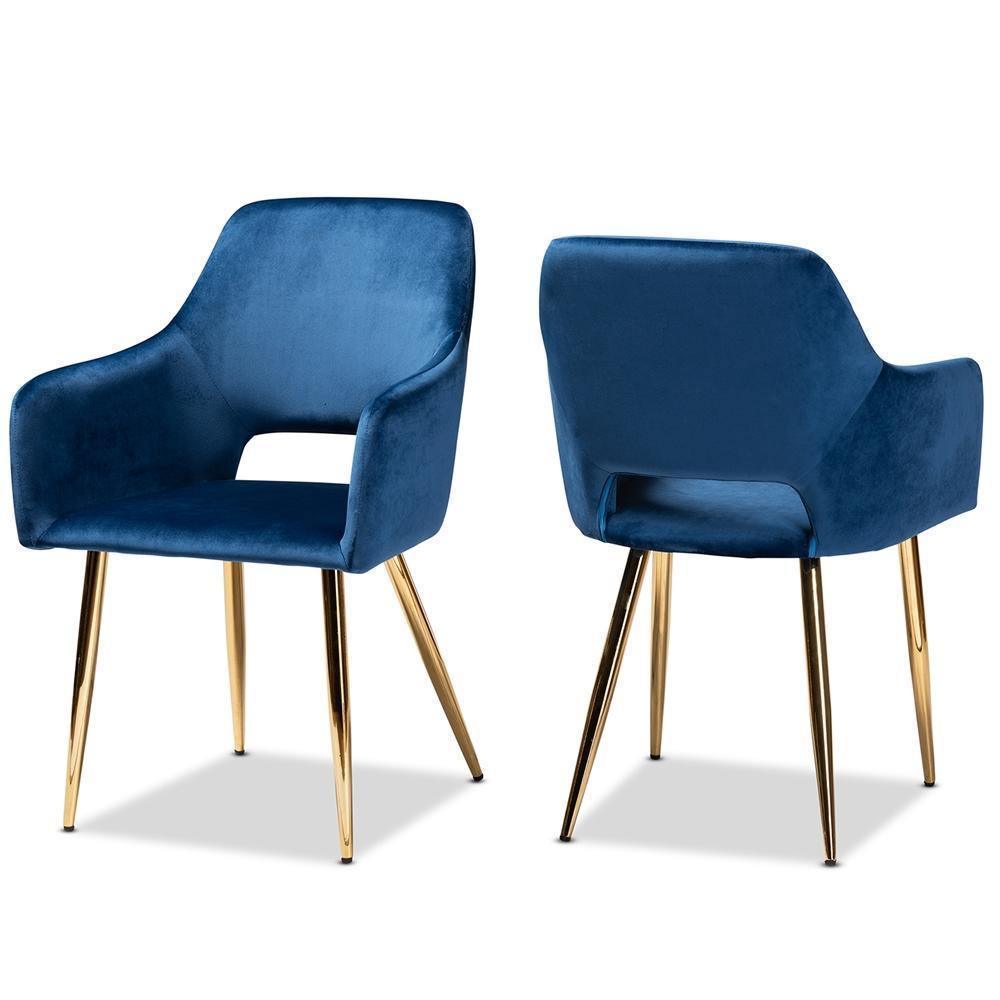 Germaine Glam and Luxe Navy Blue Velvet Fabric Upholstered Gold Finished 2-Piece Metal Dining Chair Set FredCo