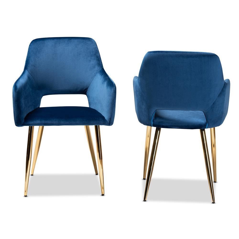 Germaine Glam and Luxe Navy Blue Velvet Fabric Upholstered Gold Finished 2-Piece Metal Dining Chair Set FredCo