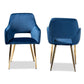 Germaine Glam and Luxe Navy Blue Velvet Fabric Upholstered Gold Finished 2-Piece Metal Dining Chair Set FredCo