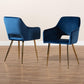 Germaine Glam and Luxe Navy Blue Velvet Fabric Upholstered Gold Finished 2-Piece Metal Dining Chair Set FredCo