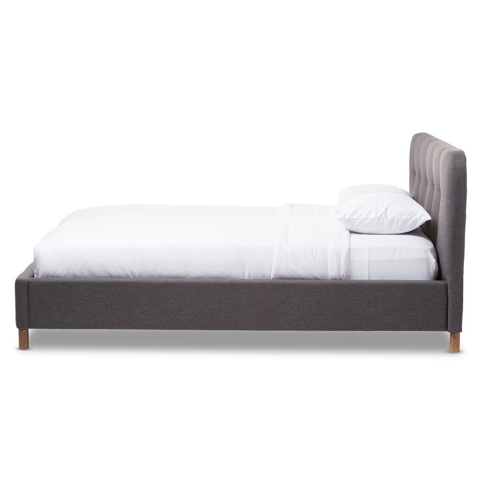 Germaine Mid-Century Modern Dark Grey Fabric King Size Grid-Tufting Platform Bed FredCo