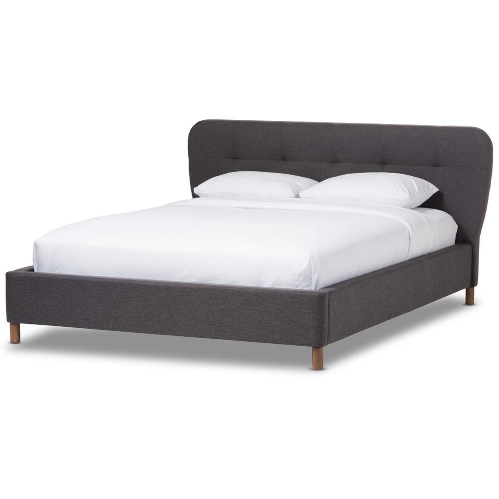 Germaine Mid-Century Modern Dark Grey Fabric King Size Grid-Tufting Platform Bed FredCo