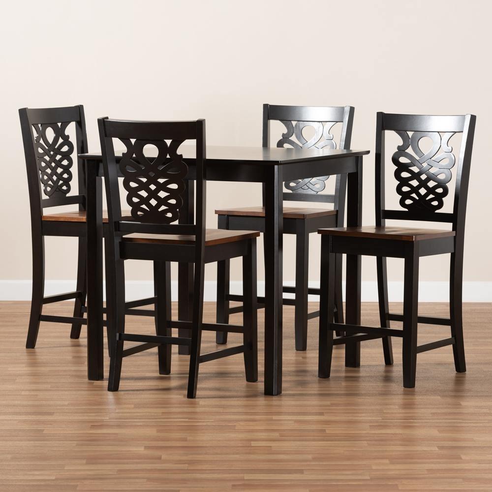 Gervais Modern and Contemporary Transitional Two-Tone Dark Brown and Walnut Brown Finished Wood 5-Piece Pub Set FredCo