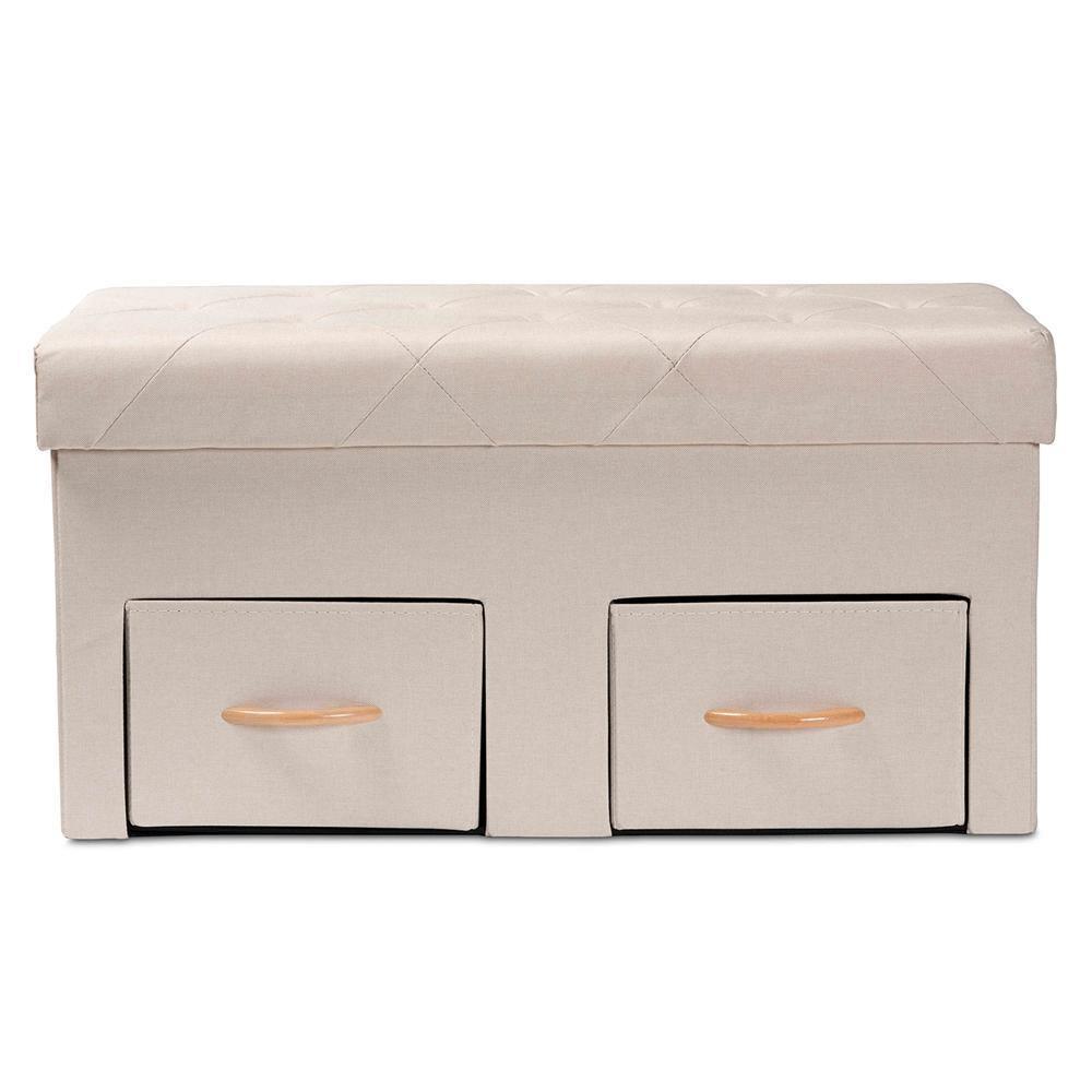Gerwin Modern and Contemporary Beige Fabric Upholstered and Oak Brown Finished Wood 2-Drawer Storage Ottoman FredCo