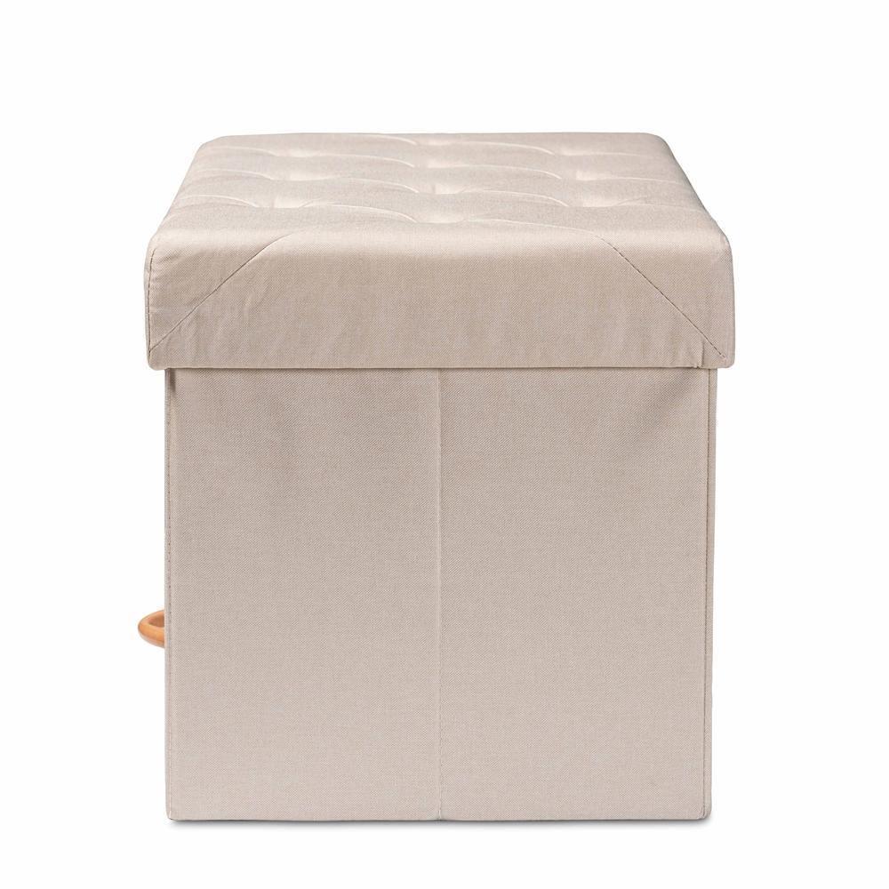 Gerwin Modern and Contemporary Beige Fabric Upholstered and Oak Brown Finished Wood 2-Drawer Storage Ottoman FredCo