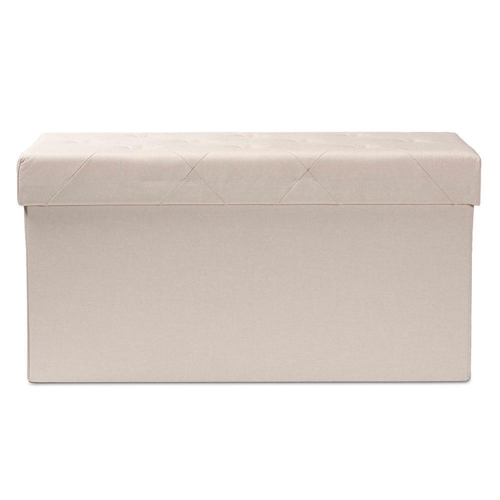 Gerwin Modern and Contemporary Beige Fabric Upholstered and Oak Brown Finished Wood 2-Drawer Storage Ottoman FredCo