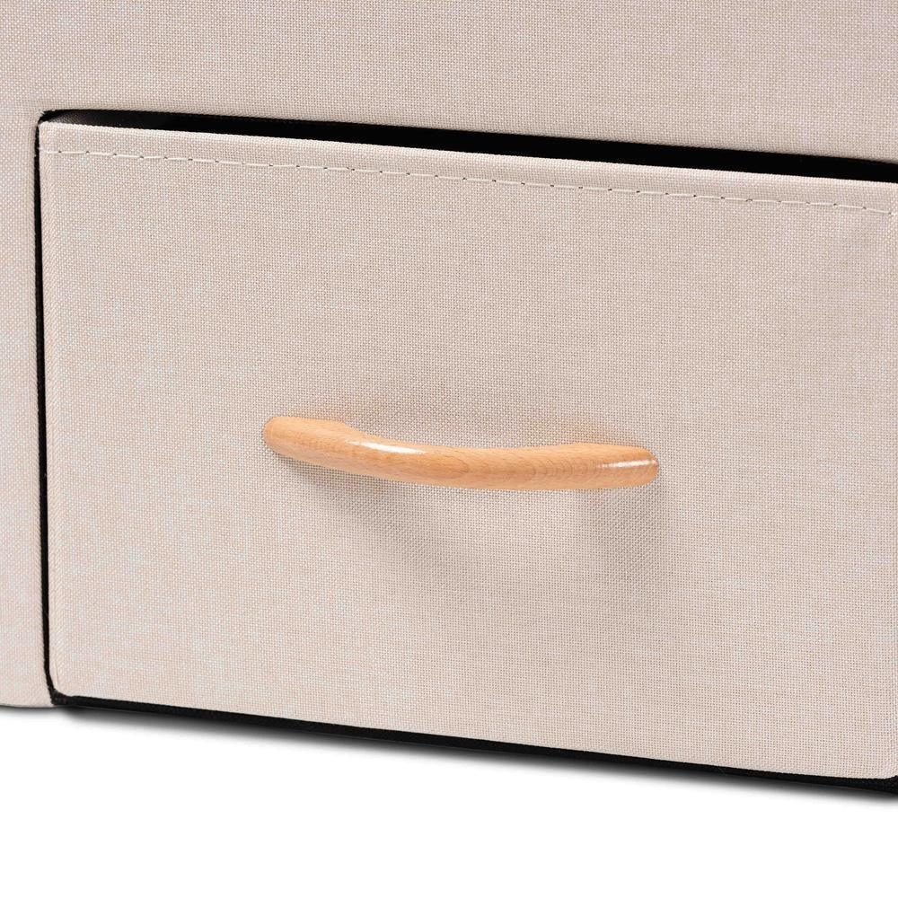 Gerwin Modern and Contemporary Beige Fabric Upholstered and Oak Brown Finished Wood 2-Drawer Storage Ottoman FredCo