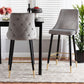 Giada Contemporary Glam and Luxe Grey Velvet Fabric and Dark Brown Finished Wood 2-Piece Bar Stool Set FredCo