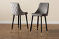 Giada Contemporary Glam and Luxe Grey Velvet Fabric and Dark Brown Finished Wood 2-Piece Bar Stool Set FredCo