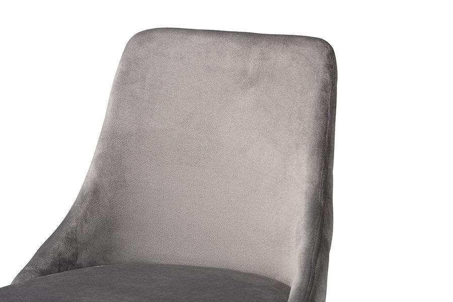 Giada Contemporary Glam and Luxe Grey Velvet Fabric and Dark Brown Finished Wood 2-Piece Bar Stool Set FredCo